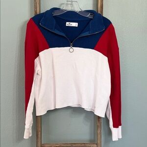 Red, Blue, and White Quarter-Zip Cropped Sweatshirt